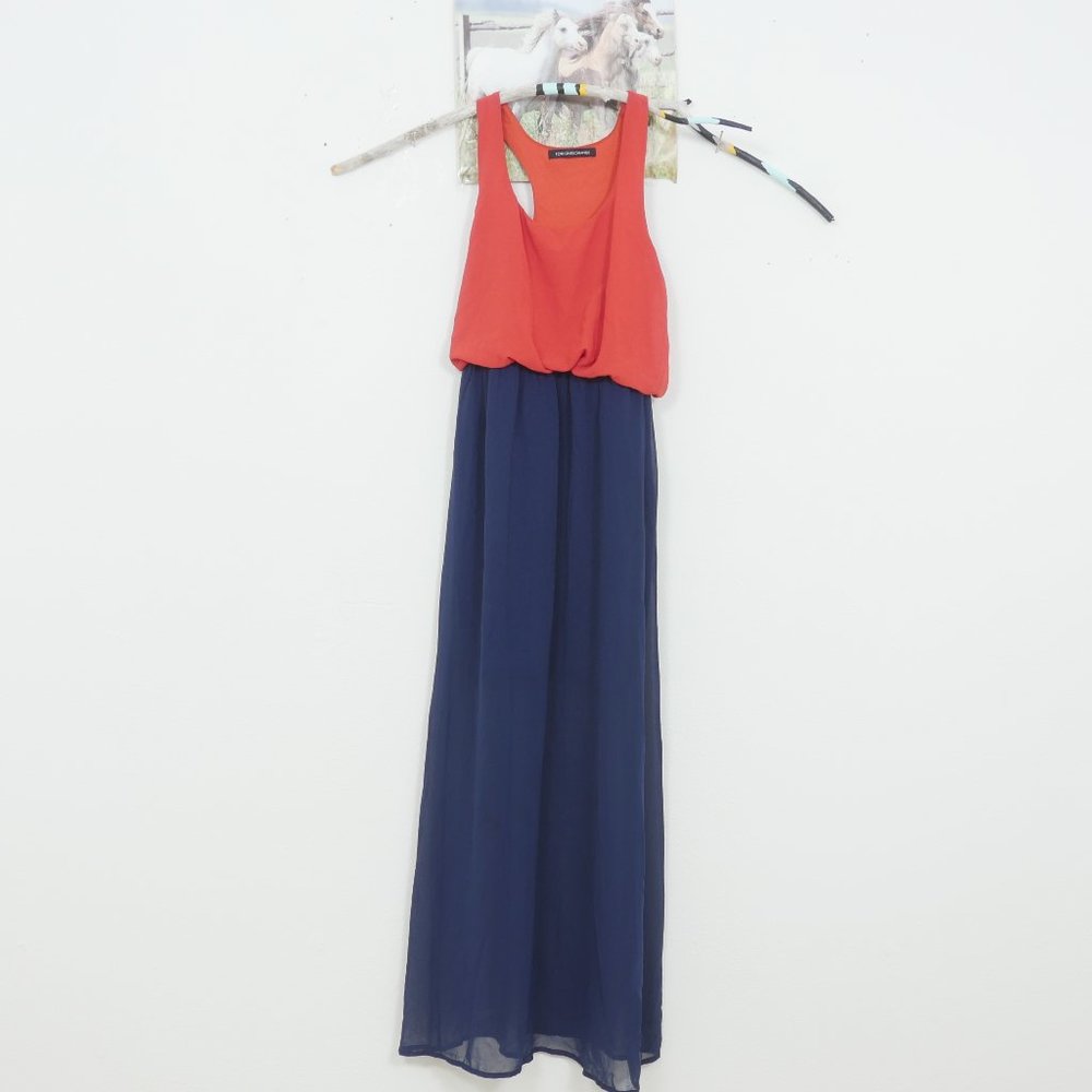 Foreign Exchange Sleeveless Orange/Navy Maxi Dress